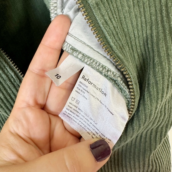 Reformation Carolina Corduroy Jumpsuit Green Retro Classic Organic Size 10 - Picture 5 of 5